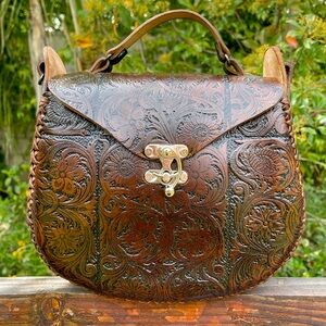 Elegant Brown Embossed Leather Bag